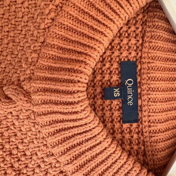 Quince 100% Organic Cotton Cropped Cable Knit Crew Neck Sweater XS Ginger - Picture 3 of 7
